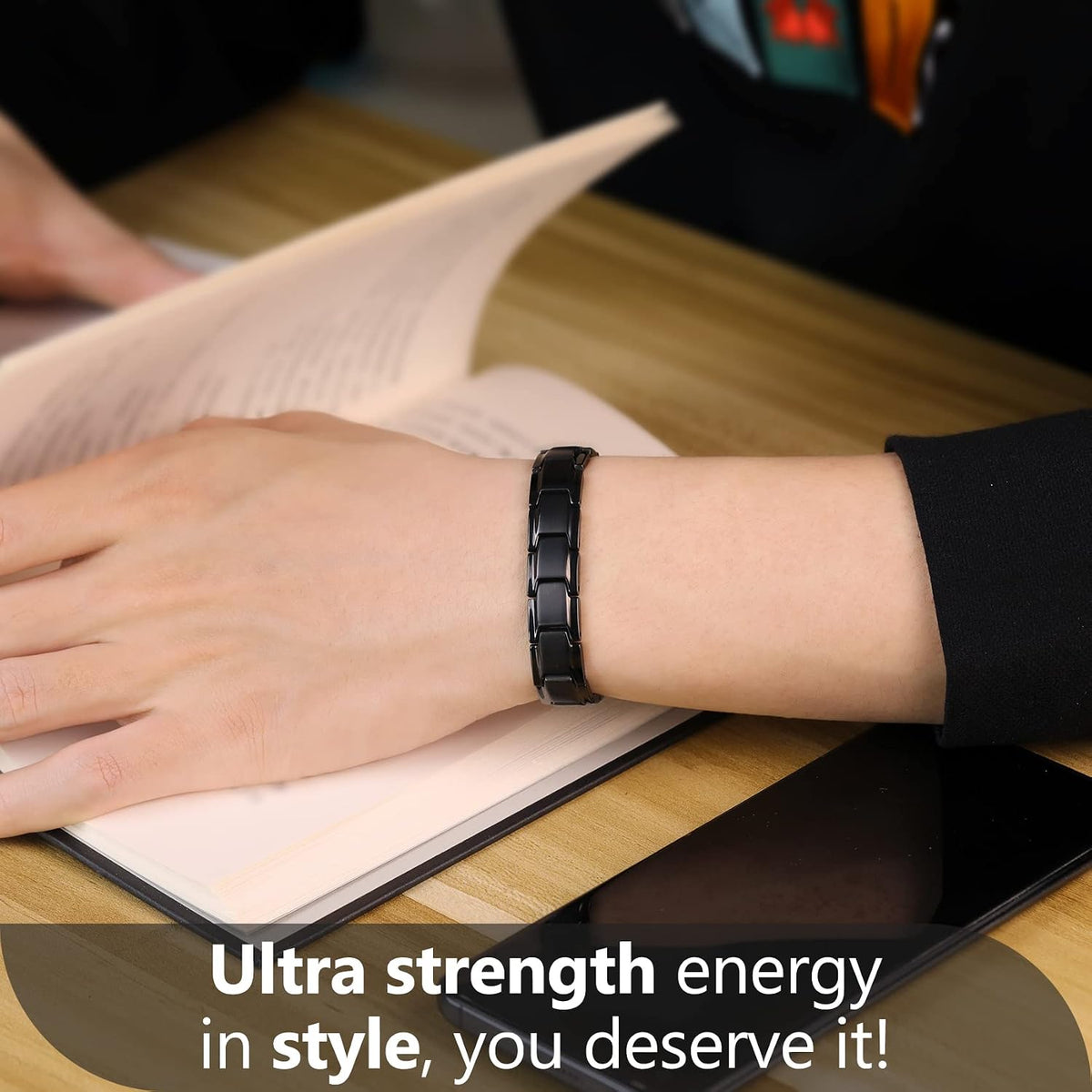 Feraco Mens Magnetic Bracelet,Titanium Steel Magnet Bracelets | 3500 Gauss Powerful Magnets,Adjustable with Sizing ToolBlack - Image 9