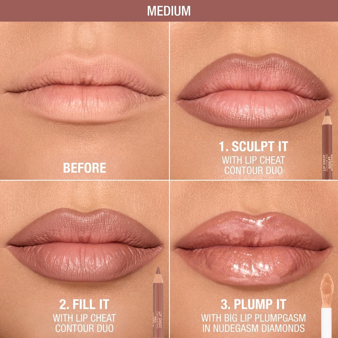 Charlotte Tilbury dual ended lip contour pencil showing sculpt and fill shades