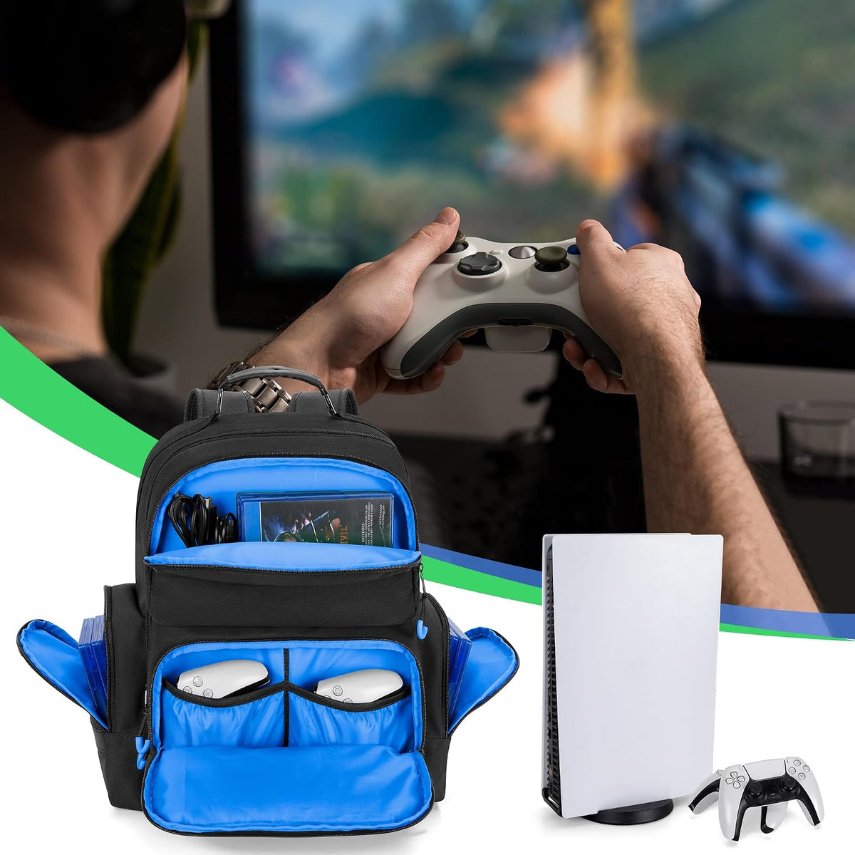 PGmoon gaming bag side pockets and zippers