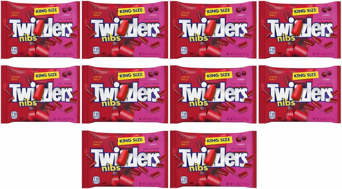 Munchique Twizzlers low fat cherry candy pieces arranged neatly.