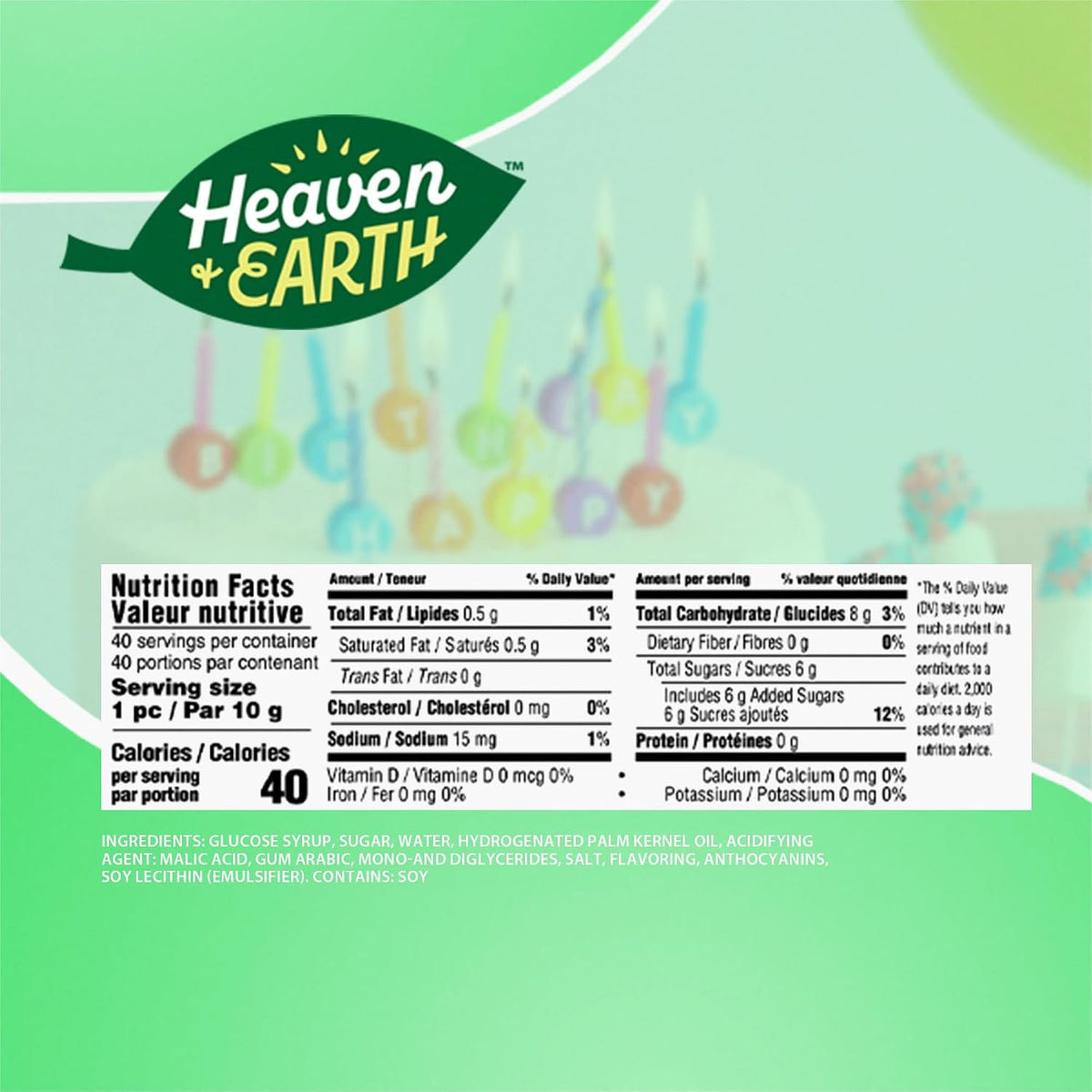 Heaven and Earth dye free fruit taffy chews nutrition and ingredient details