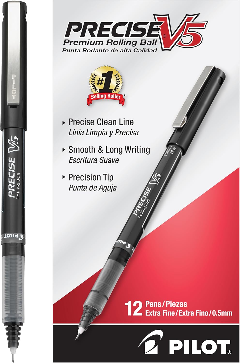 Pilot Precise V5 Stick Rolling Ball Pens, Extra Fine Point, Black Ink, Dozen Box (35334) - Image 1