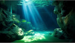 Riivvdise underwater cave aquarium background front view showcasing high definition ocean floor design.