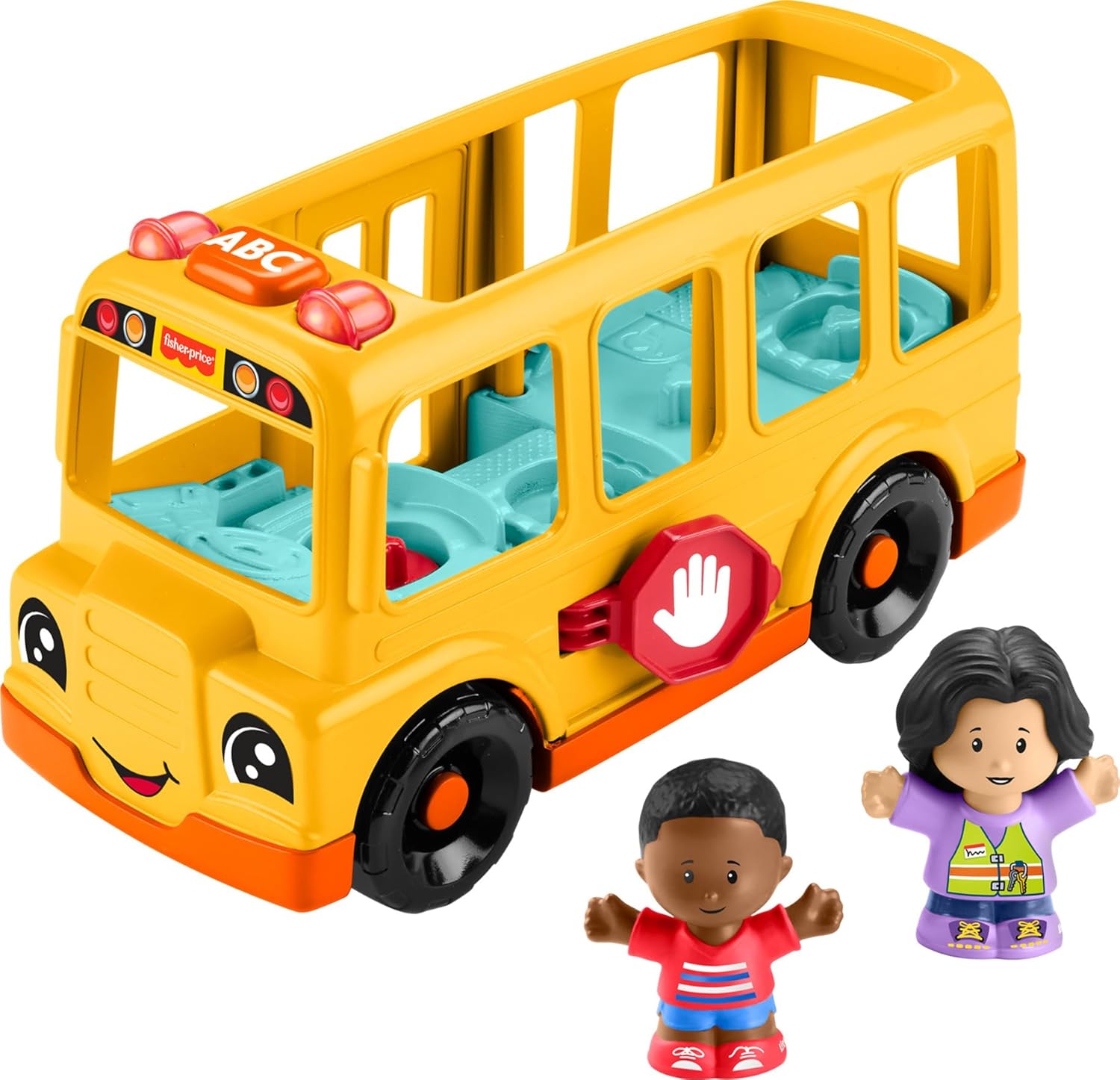 Fisher Price Little People Toddler Toy School Bus front view showing yellow vehicle and figures