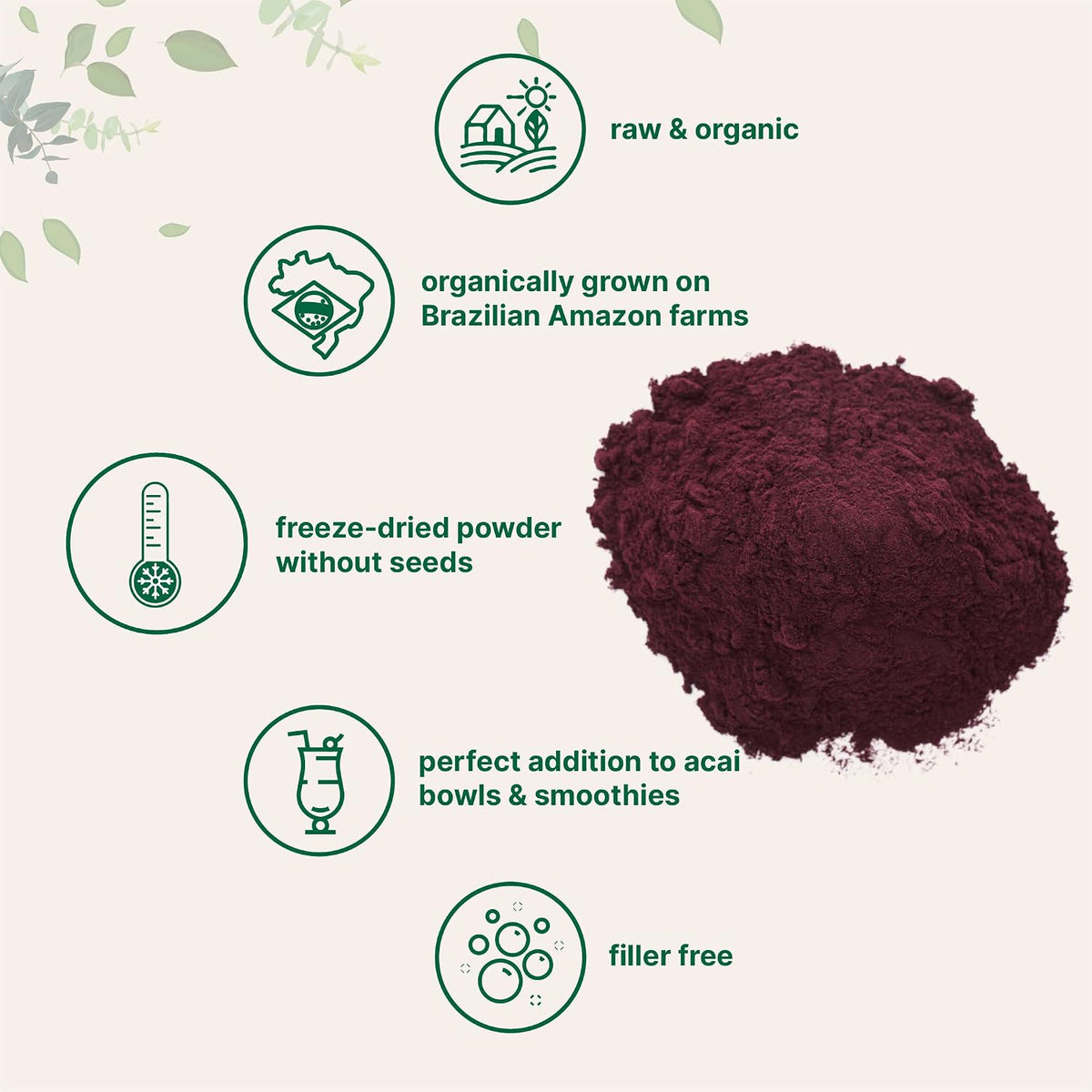 Micro Ingredients organic acai powder nutritional supplement label details