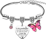 BESPMOSP Granddaughter Charm Bracelet front view showcasing the butterfly and heart pendants