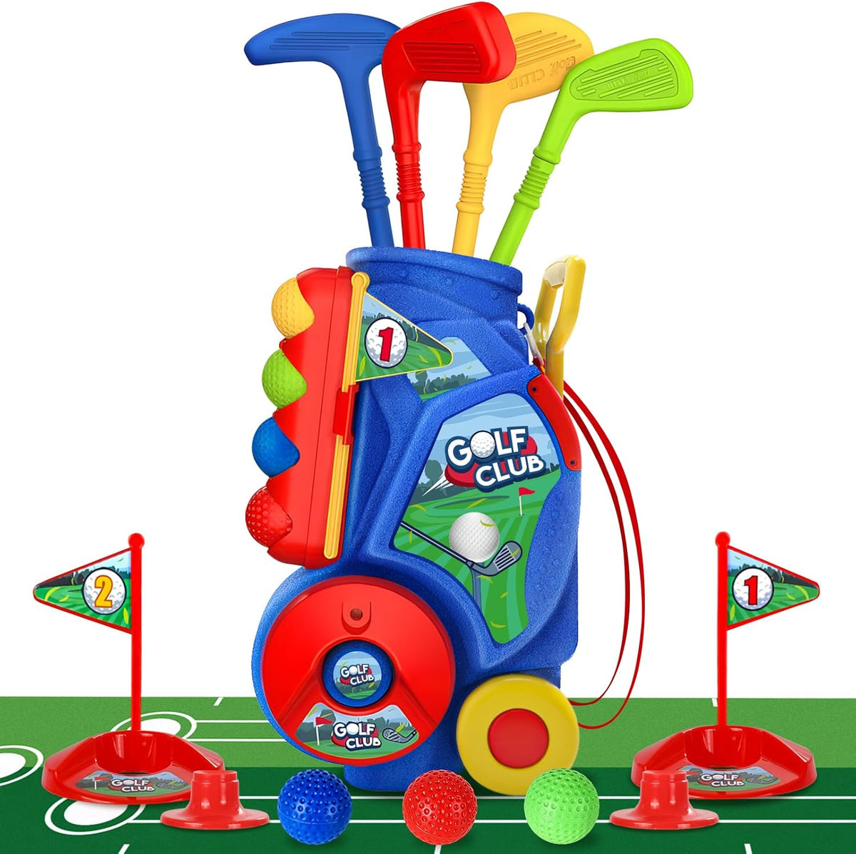 Super Joy Toddler Golf Set with cart and accessories front view