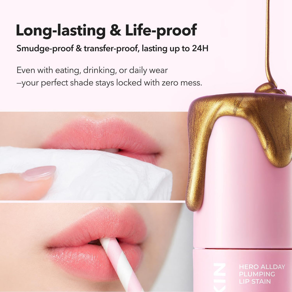 Authentic Aprilskin lip tattoo stain being wiped off with a damp cloth