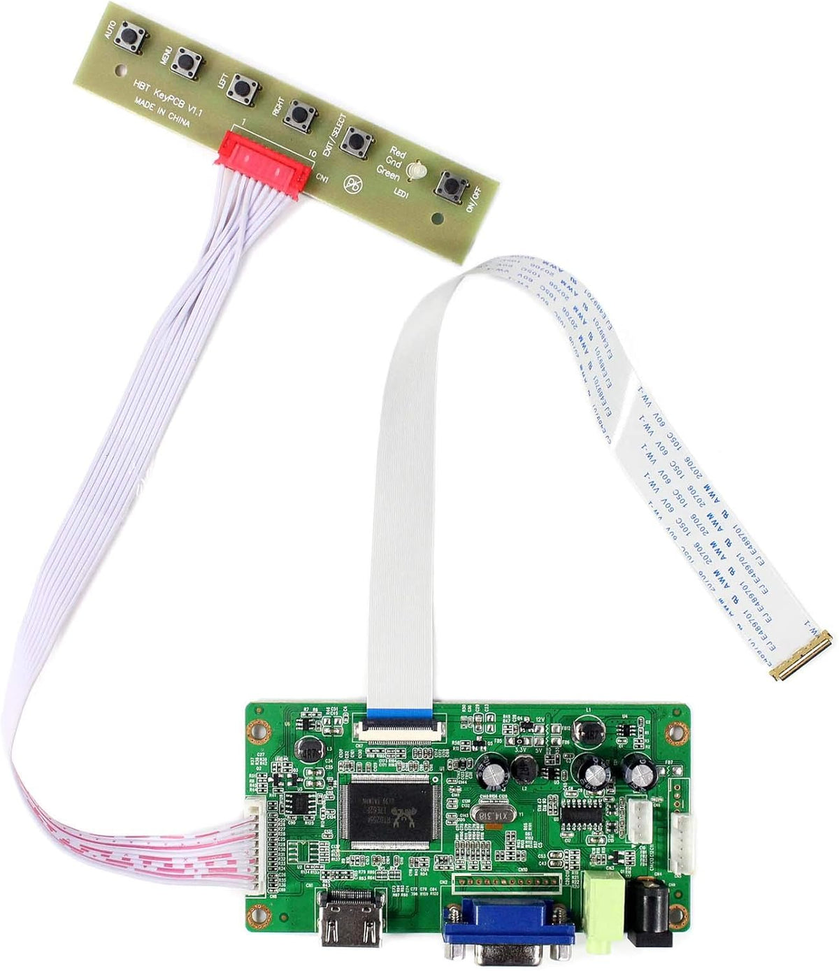 LCDBOARD VGA controller board front view with 30-pin eDP cable