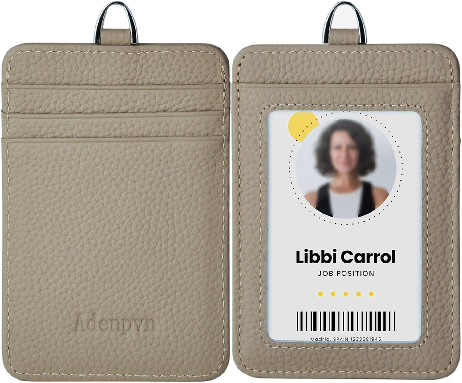 Adenpvn genuine leather ID badge holder front view
