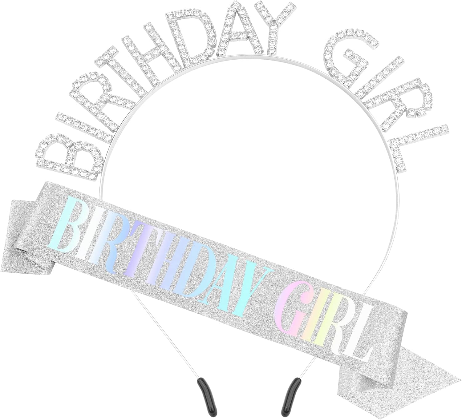 PQRUU glitter birthday sash and tiara set front view party accessory