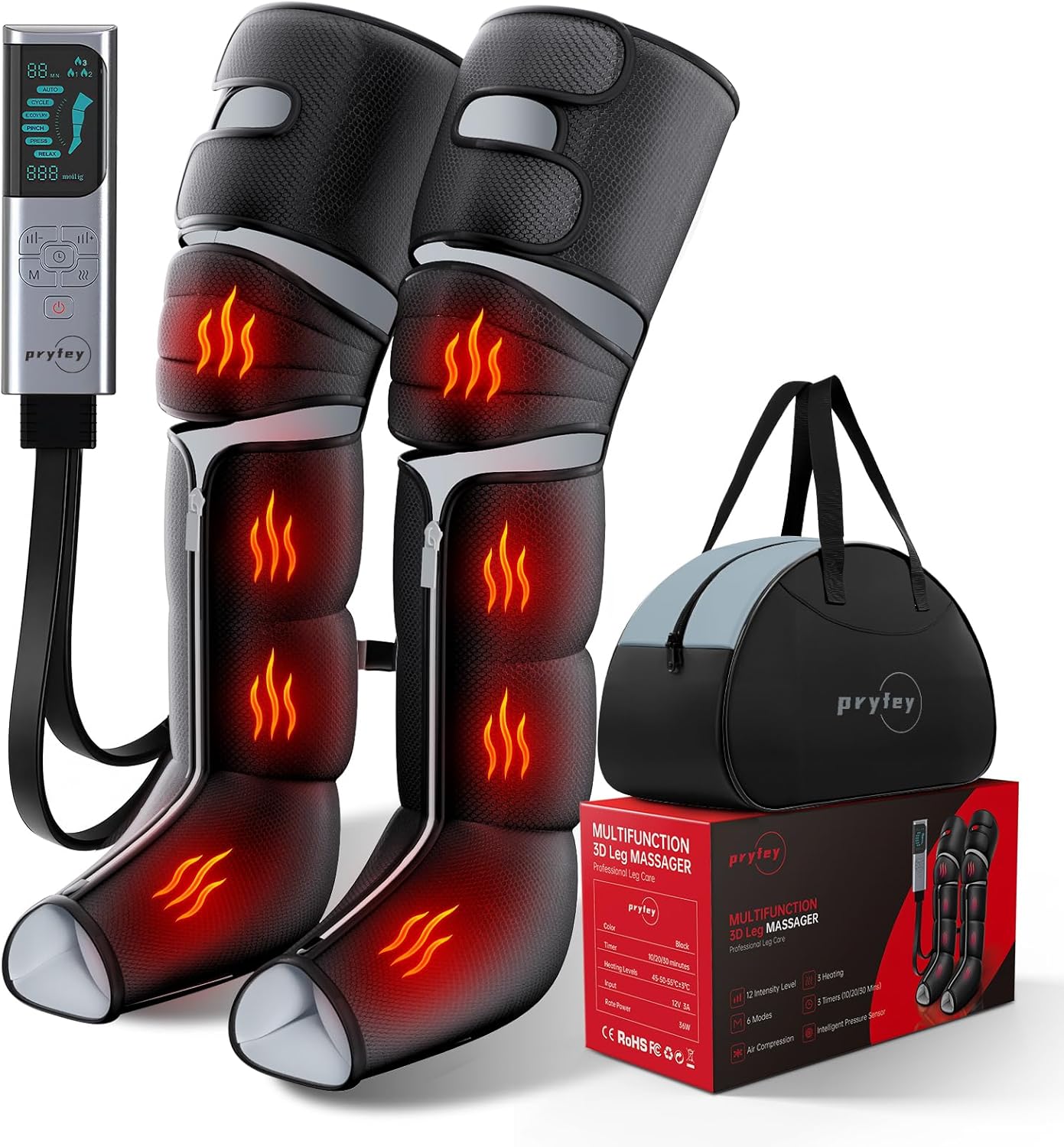 Leg Massager with Heat and Compression, Foot Massager for Circulation and Pain Relief, 3 Timers, 12 Intensity, 6 Modes,3 Heating with Knee Massager,Valentines Day Gifts for Man Woman,Black - Image 1