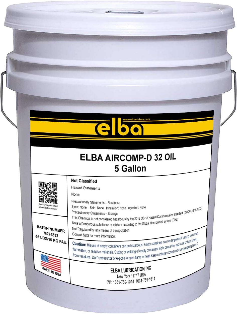 Elba air compressor oil ISO 32 front view of the 5 gallon pail container