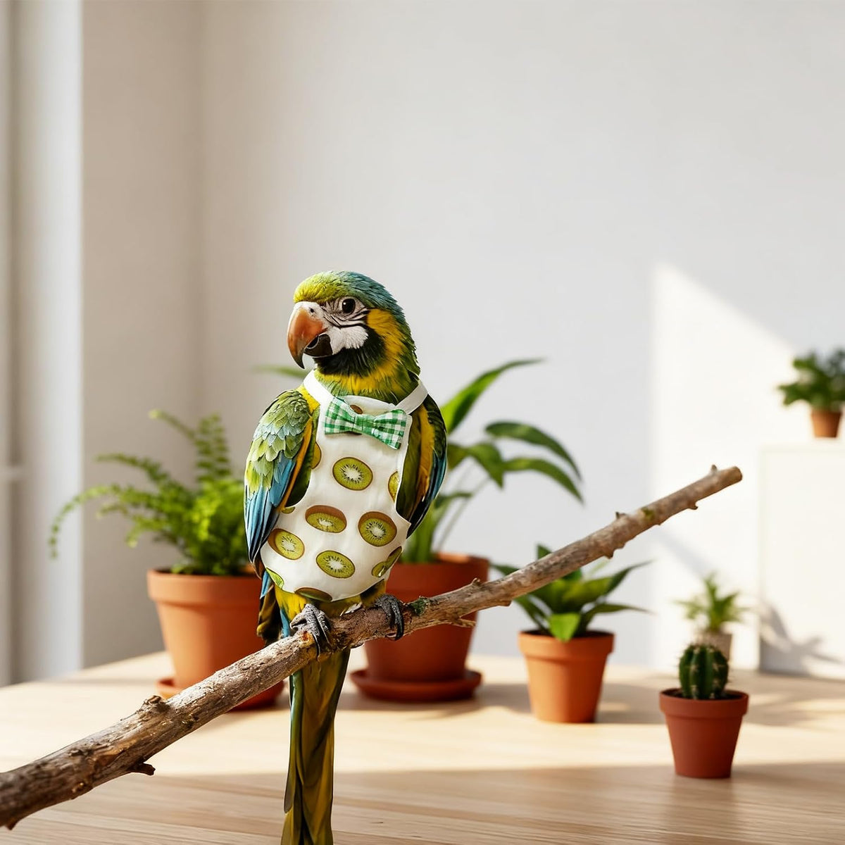 Comfortable bird diaper showing the adjustable back button strap closure