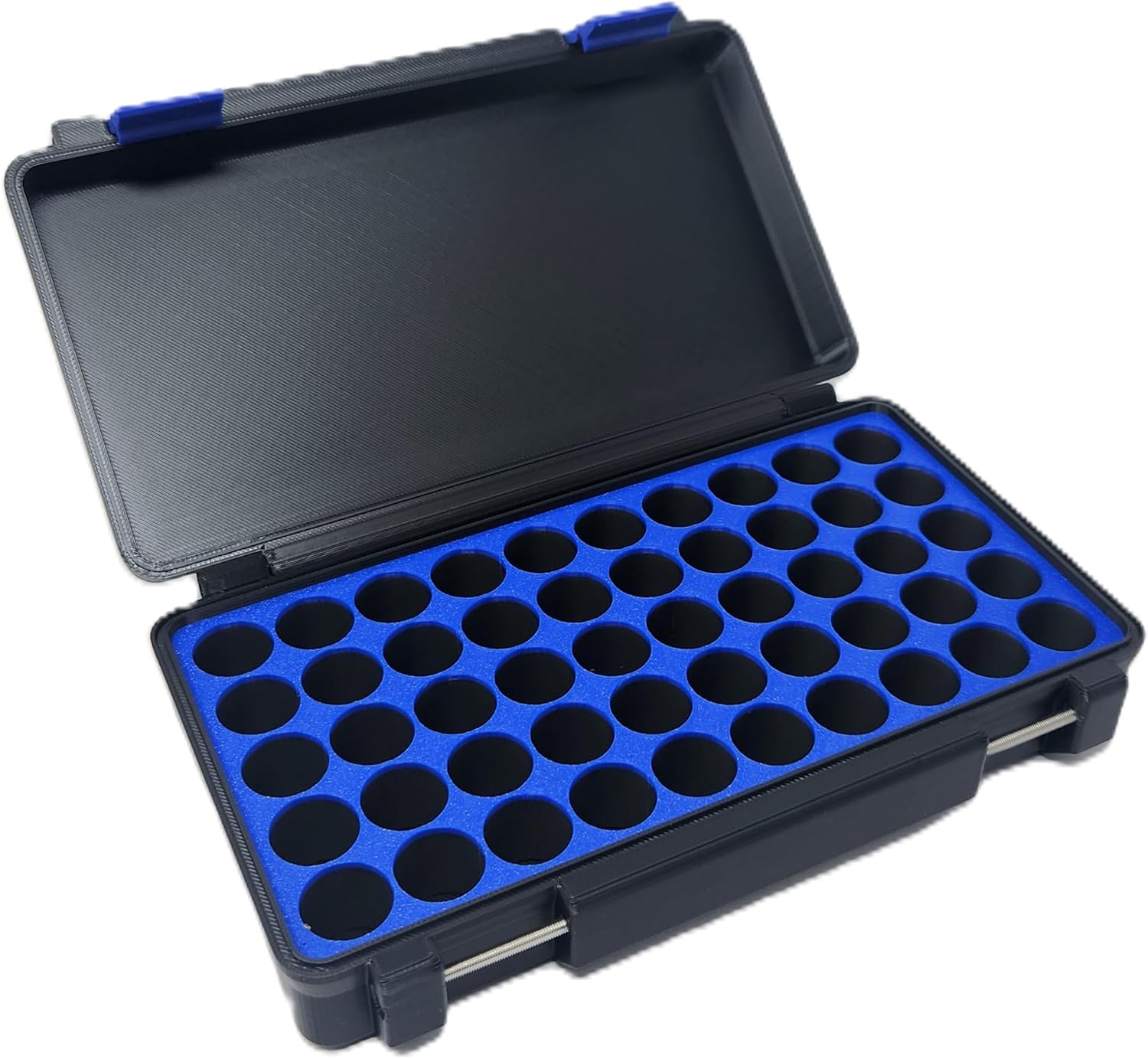 3D Printed - 3ml Vial Storage Case - Freezer Safe Hard Shell Peptide Case for Home, Fridge, Travel (Black/Blue, 50 3ml Vials) - Image 1