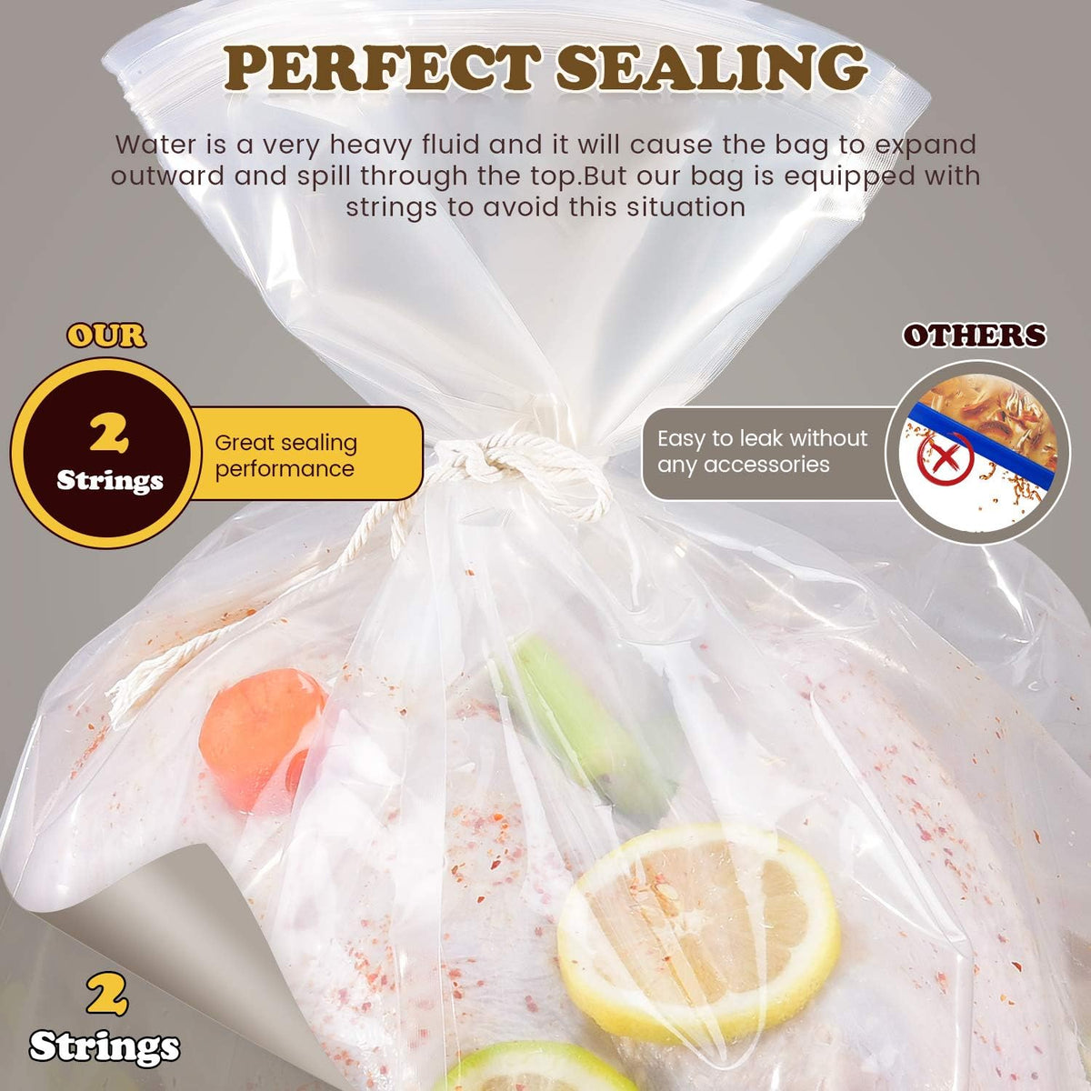 SCENGCLOS turkey brine bag showing 26 by 22 inch dimensions