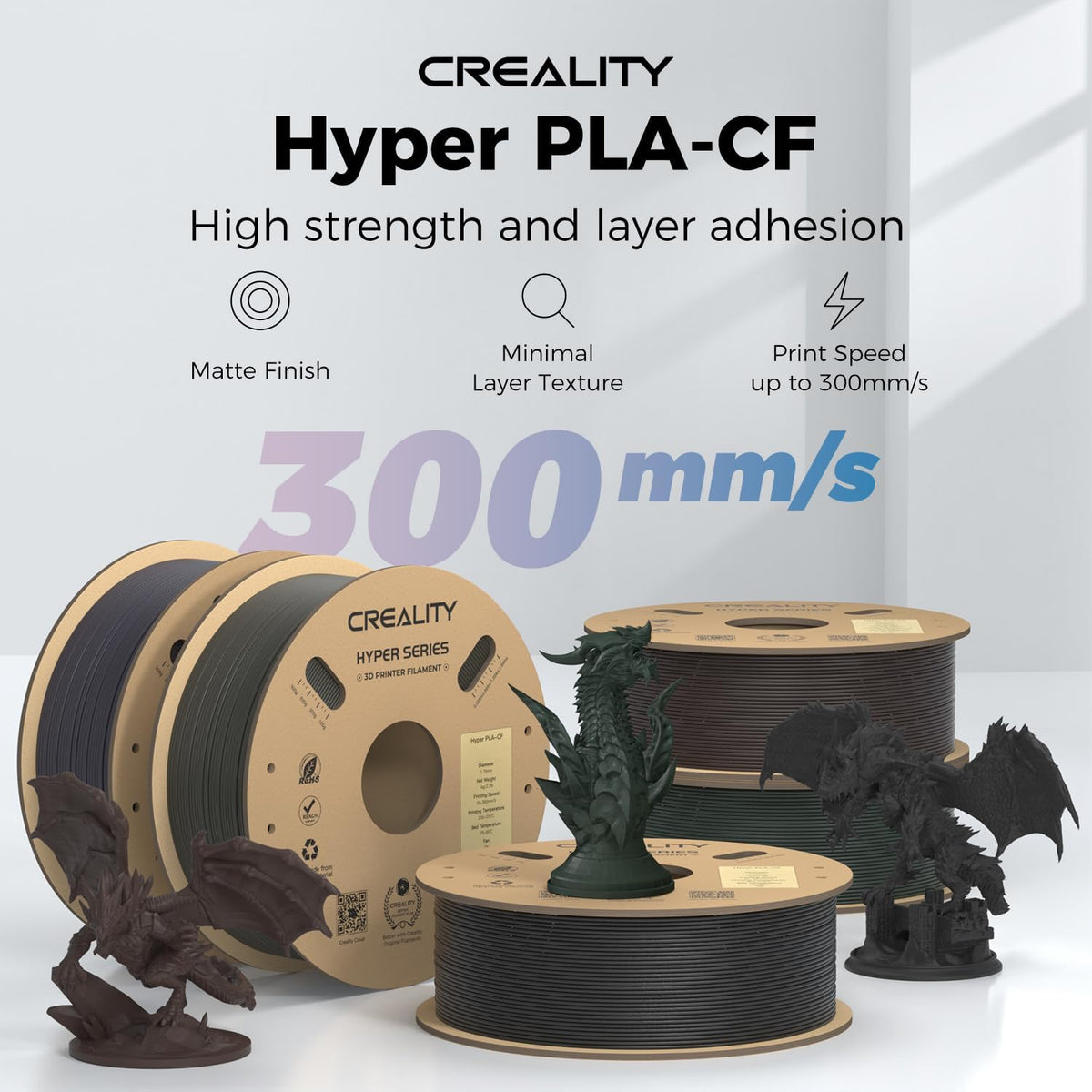Creality Hyper PLA-CF 1.75mm black filament spool close up