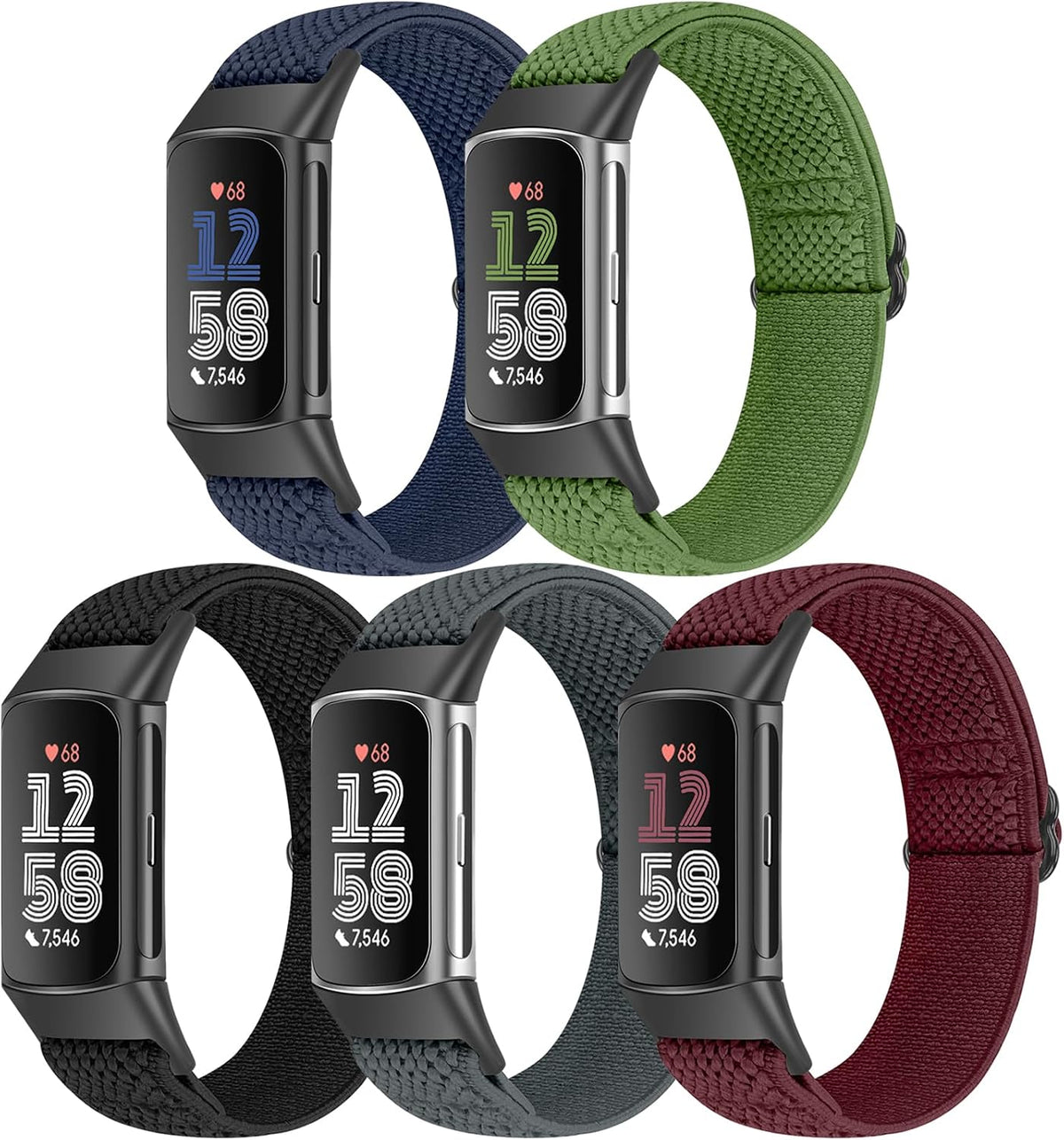 Bcuckood 5 Pack Elastic Nylon Watch Bands Compatible for Fitbit Charge 6/Fitbit Charge 5, Adjustable Breathable Replacement Stretchy Nylon Loop Wristband Sport Strap for Women Men - Image 12