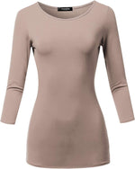 SSOULM Women's Casual 3/4 Sleeve Stretchy Slim Fit Basic T-Shirt Top with Plus Size - Image 12