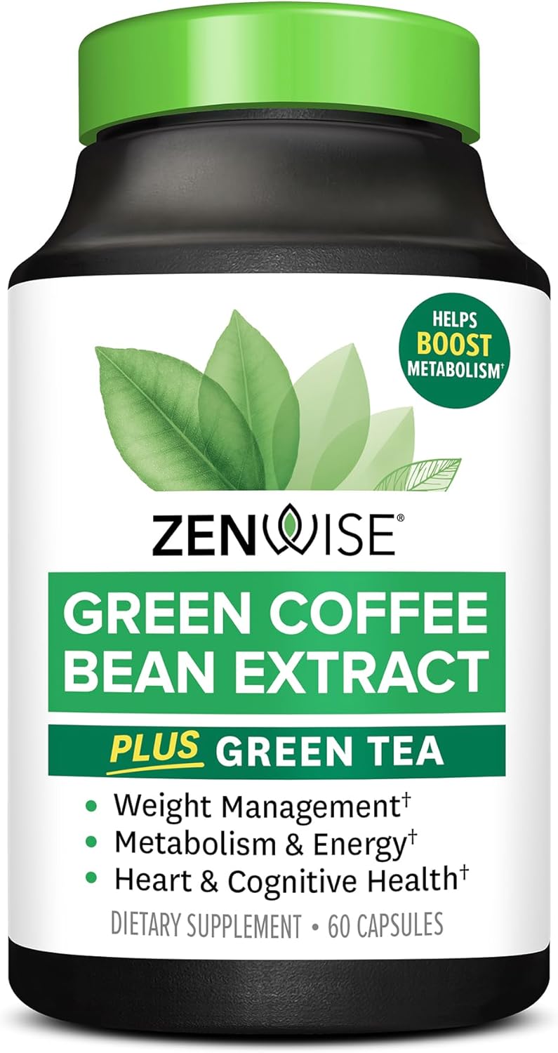 Zenwise Health EGCG Green Tea Extract Capsules with Coffee Bean Extract - 50% EGCG + 98% Polyphenols Supplement - Green Tea Pills for Skin and Heart Support + Brain Health and Memory Boost - 60 Count - Image 1