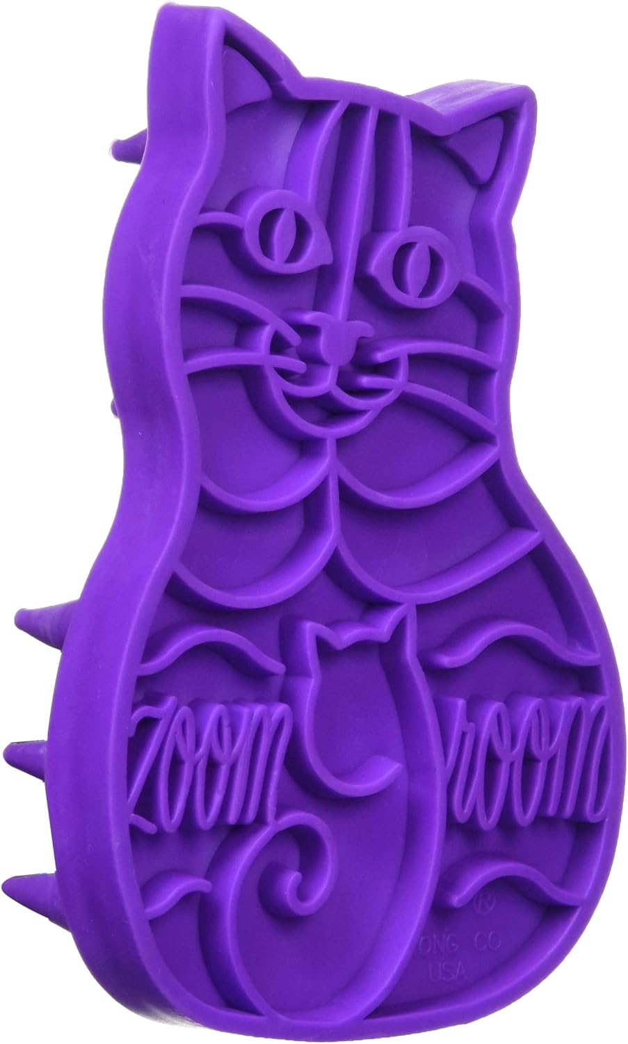 Ergonomic back design of KONG rubber brush for cat resembling a feline shape