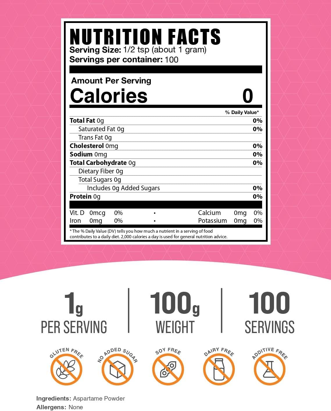 BulkSupplements pure aspartame powder gluten free sweetener alternative texture details