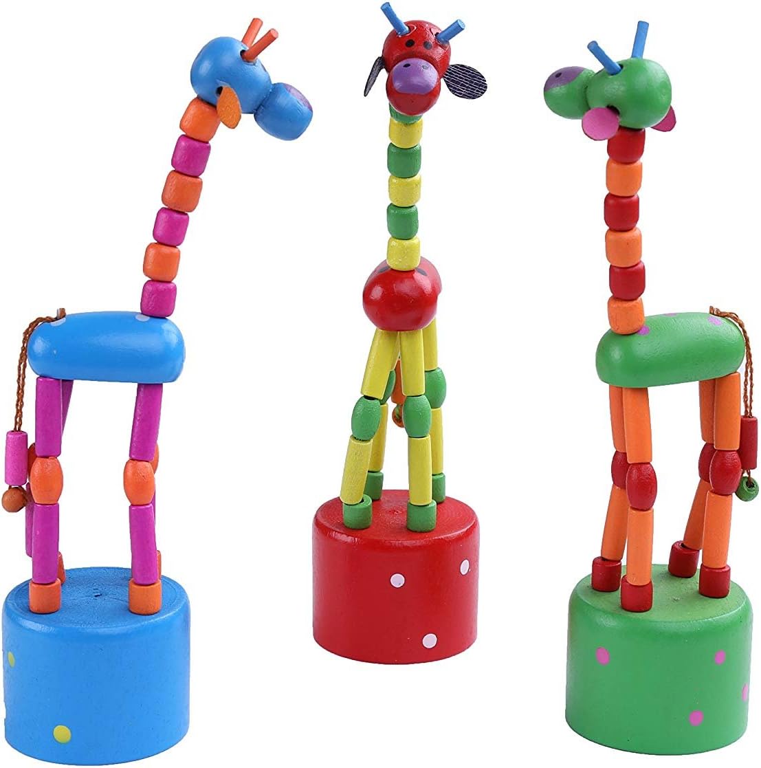 Berry President wooden giraffe finger puppets three pack front view on a clean background.
