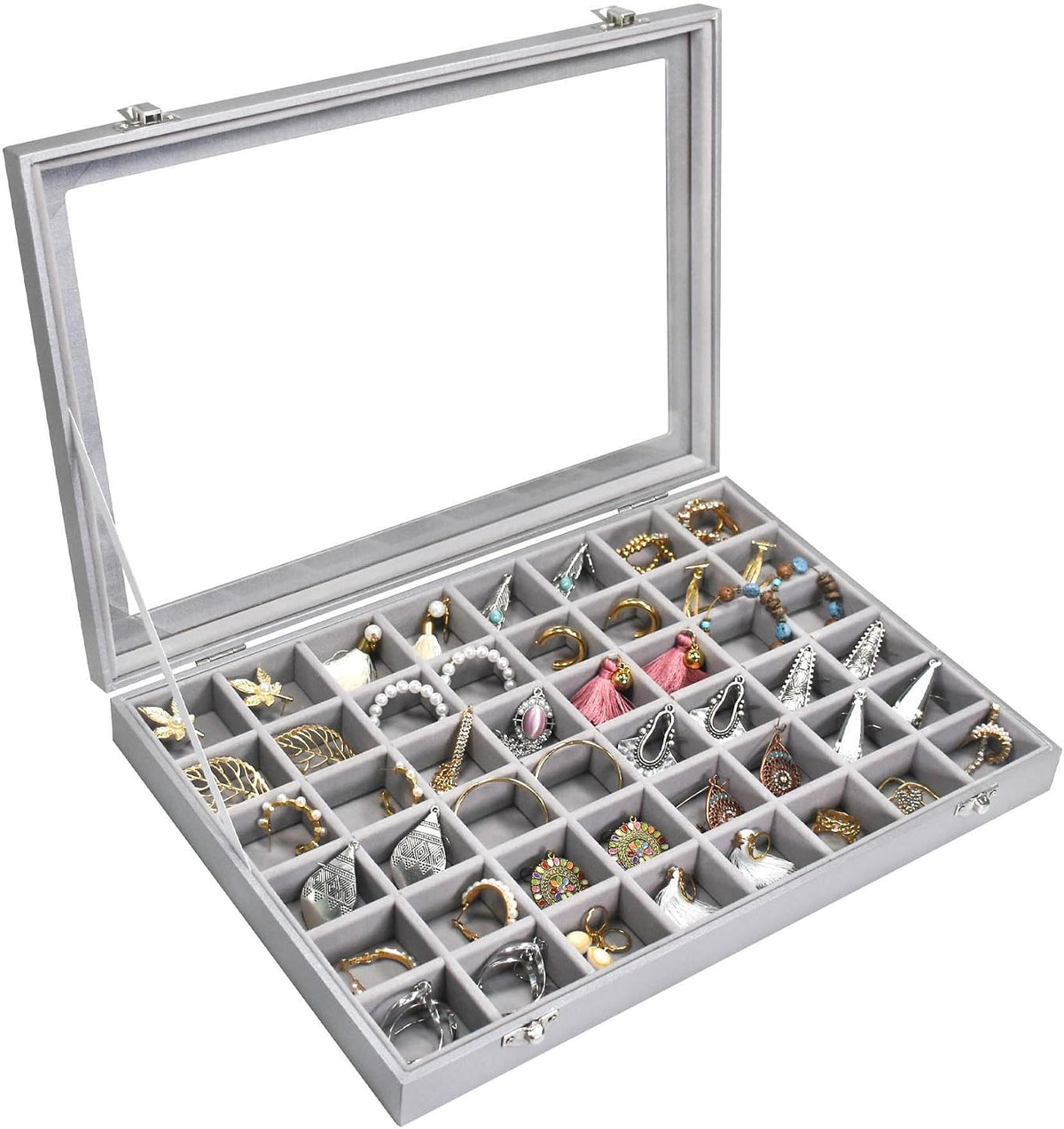 Siveit Jewelry Tray Organizer Box 48 Grid Jewelry Display Organizer Box with Transparent Lid Rings Earrings Necklaces Pendants Display Box Suitable for Women and Girls (48 Grid, Black) - Image 10