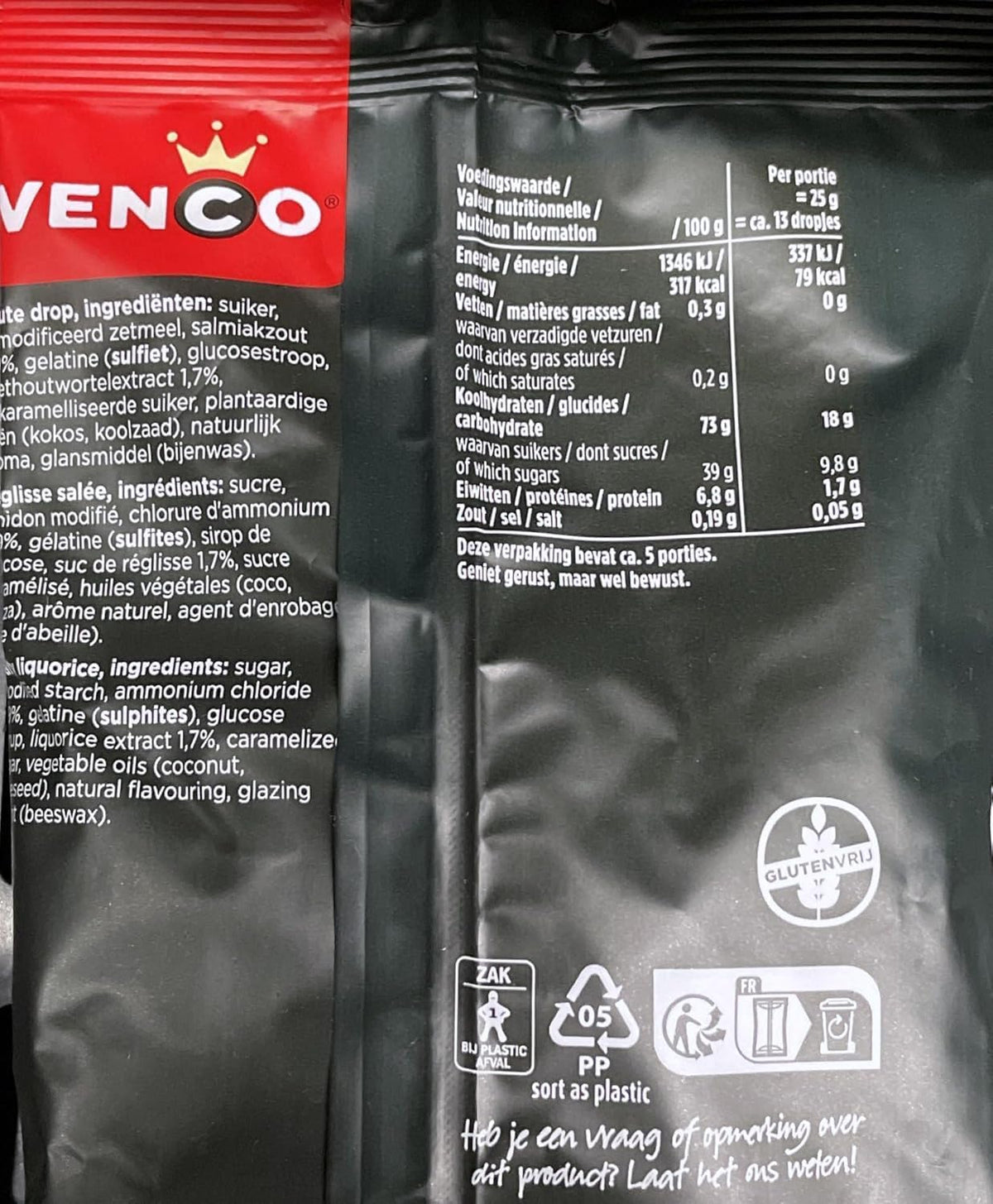 Hard brick shaped black licorice pieces from the Venco Dubbelzout pack.