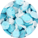 Colorful salt water taffy pieces in a candy bowl display