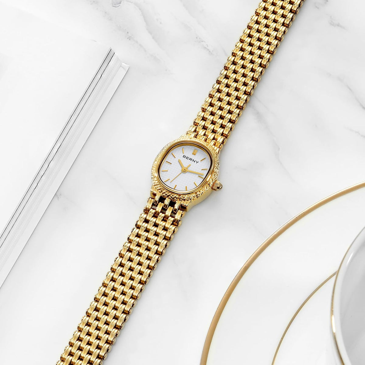 BERNY waterproof quartz watch angled lifestyle shot
