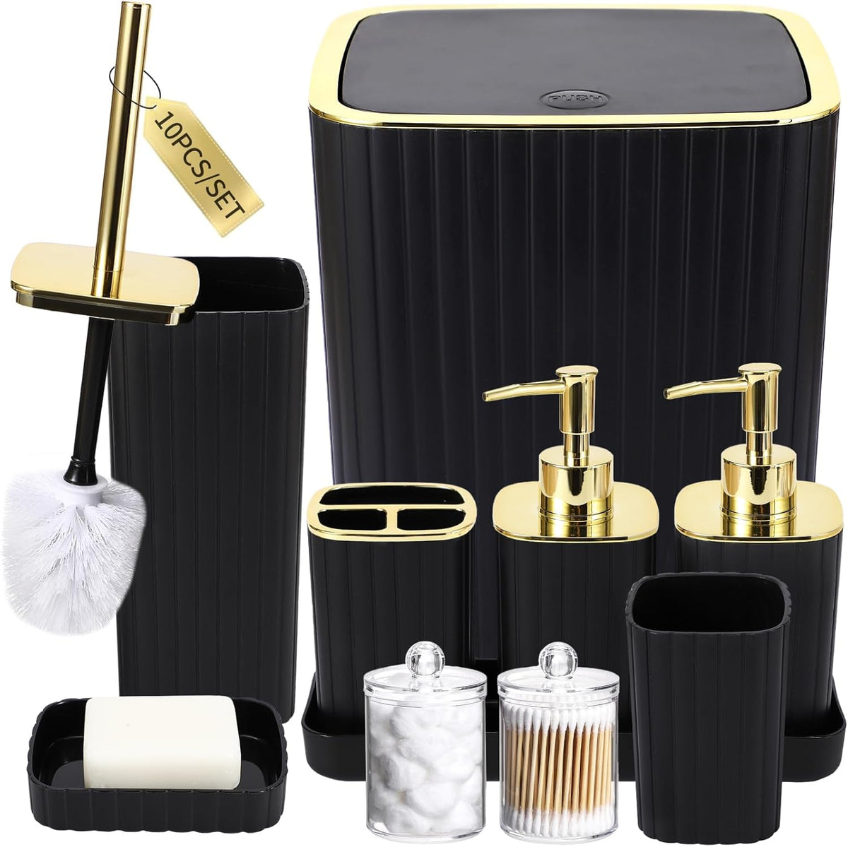 XLHOMO bathroom accessories set front view showing complete black ten piece collection for premium home styling.