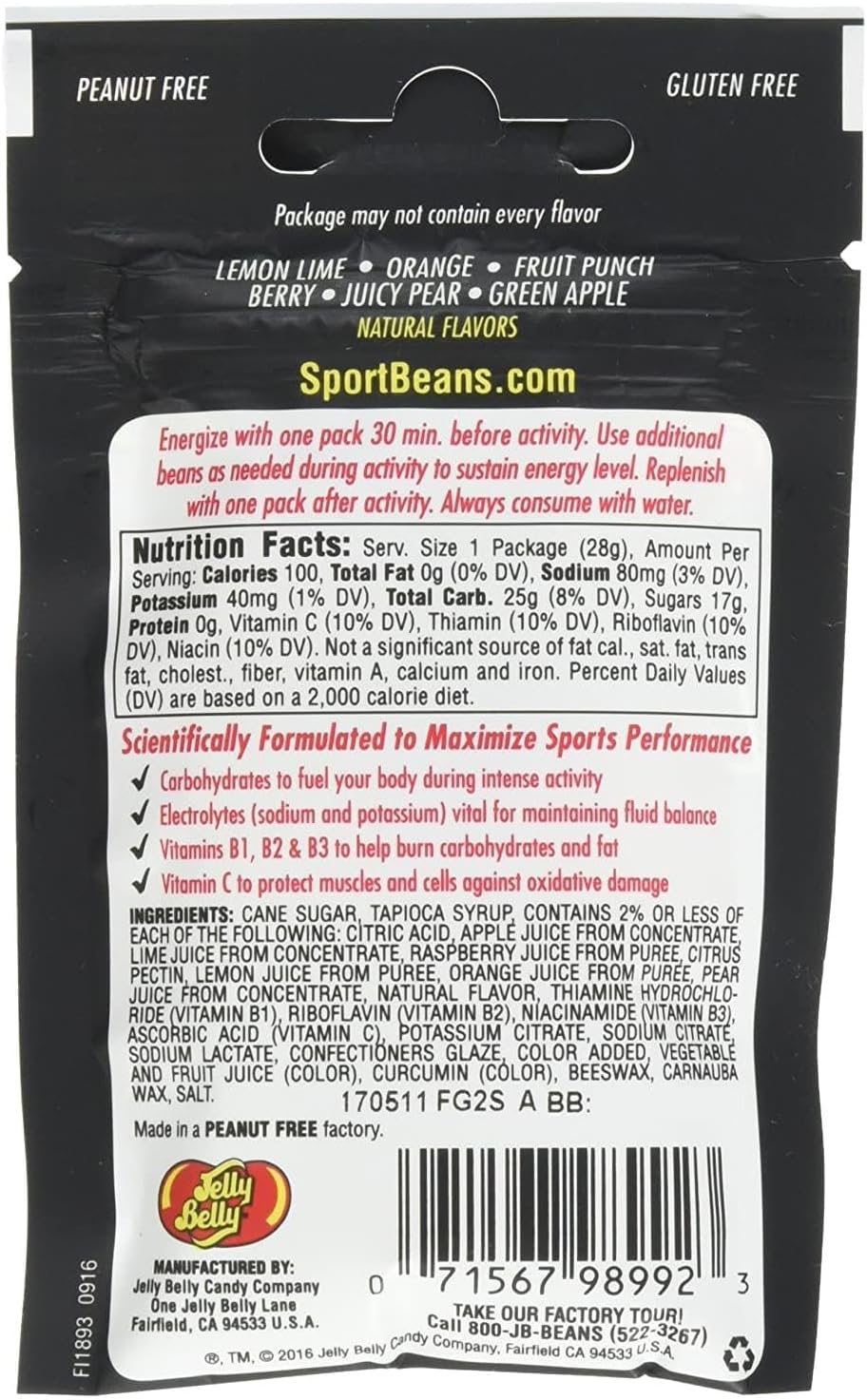 Assorted flavors of caffeinated sports performance jelly beans in packaging