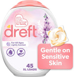 Dreft Laundry Detergent Pacs front view of the forty five count tub for baby safe clothes washing