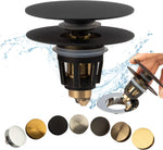 Artiwell universal bathroom sink drain stopper front view in matt black finish