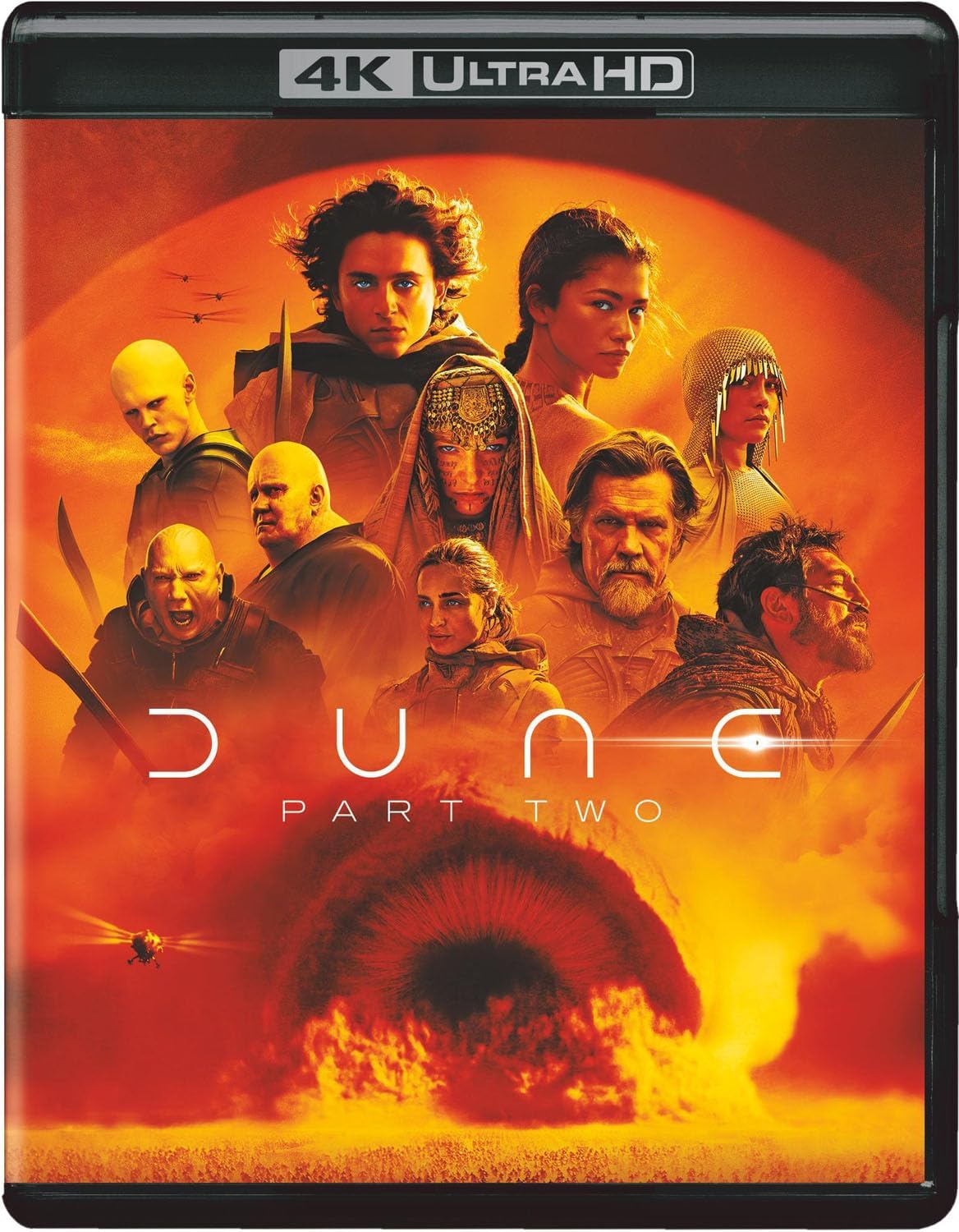 Blu-ray Dune: Part Two front view cover art showcasing main cast and desert background