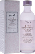 Fresh rose serum packaging box showing product volume 3.3 Fluid Ounce