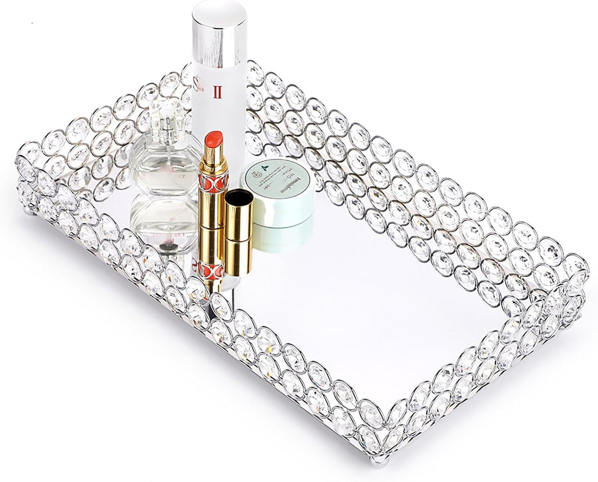 Hipiwe crystal perfume tray front view showing mirrored base