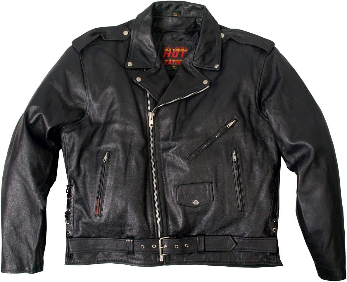 Hot Leathers Classic Motorcycle Jacket with Zip Out Lining (Black, Size 54) - Image 1