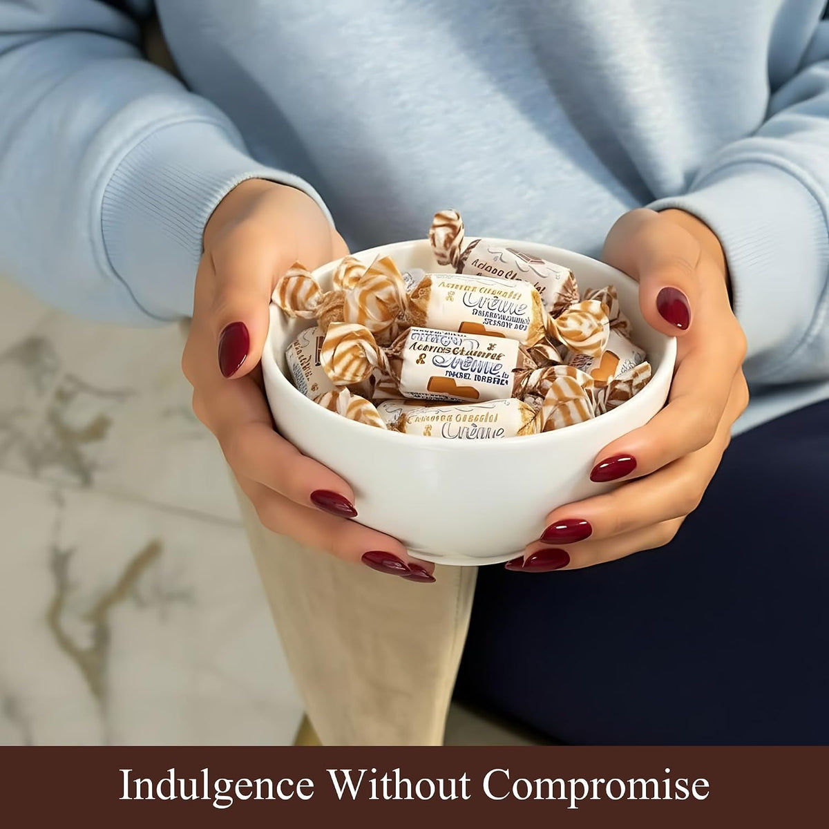Close up view of the assorted diabetic friendly keto chewy candies emphasizing their smooth texture.