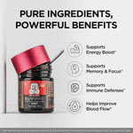 Close up of the measuring spoon with pure herbal panax ginseng root extract for stamina boost
