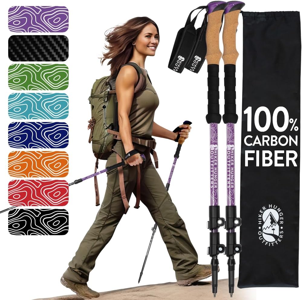 Hiker Hunger trekking poles front view with cork grips