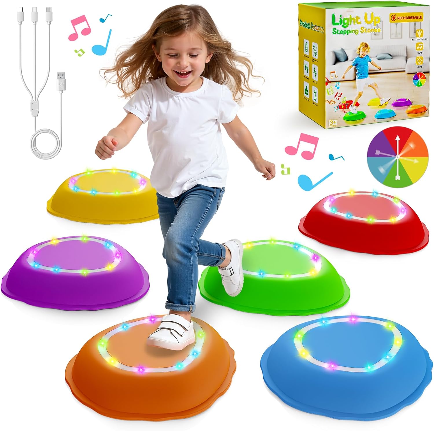 Scvcid rechargeable light up stepping stones set front view