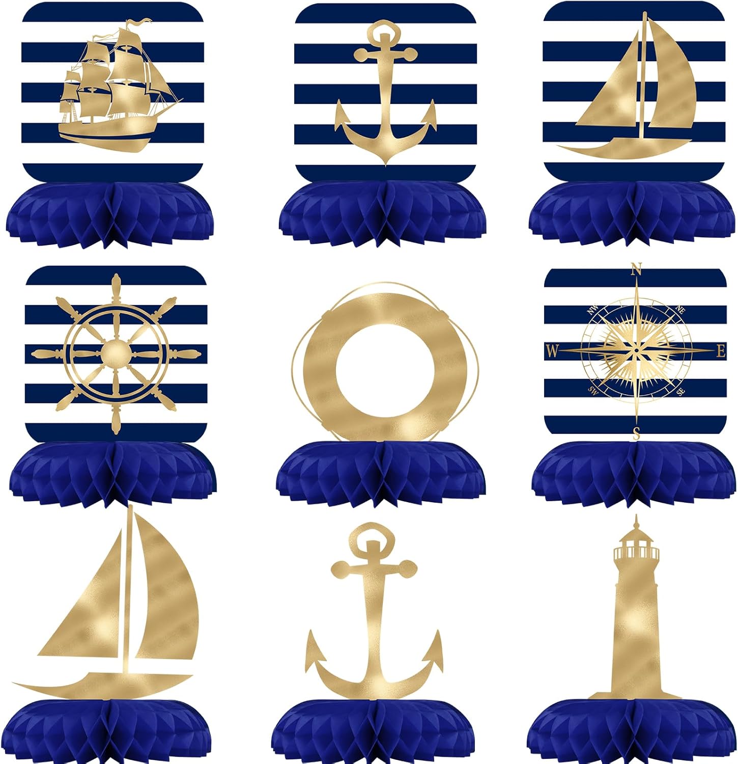 SamPartyShop nautical party decorations honeycomb centerpiece set front view
