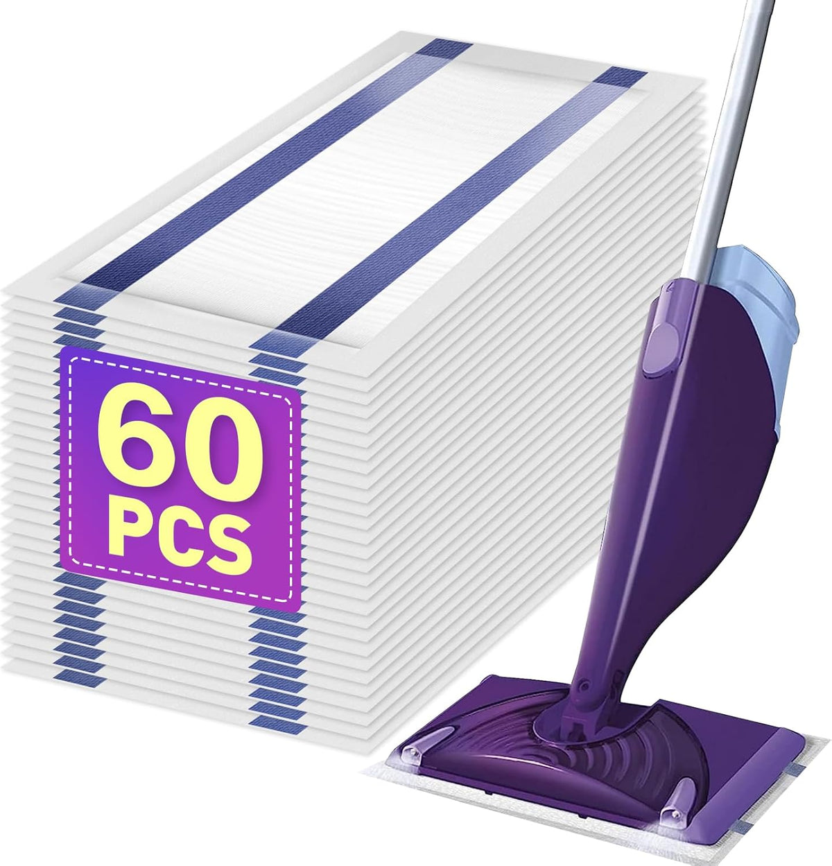 YHOVID mopping pad refill front view pack of sixty disposable spray mop pads