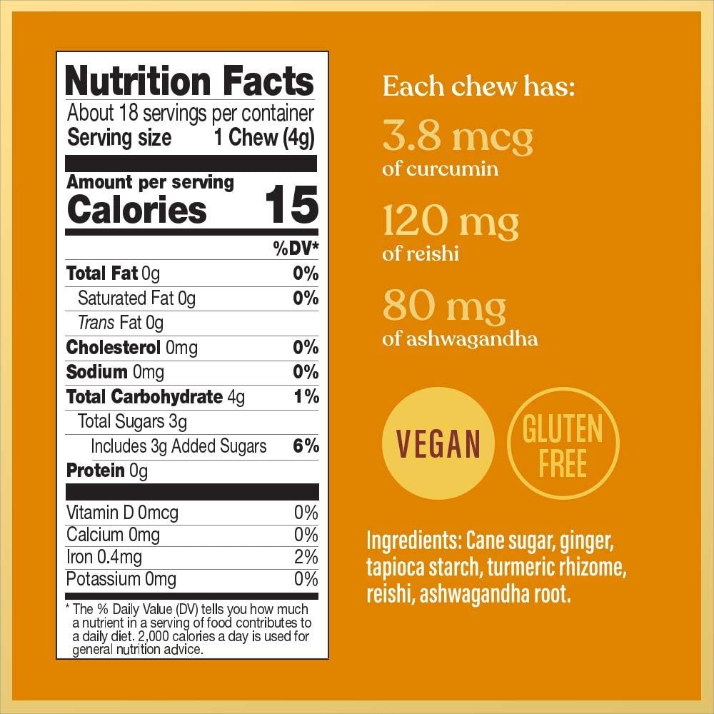 Individually wrapped vegan and gluten free ginger chews by Chimes Gourmet.