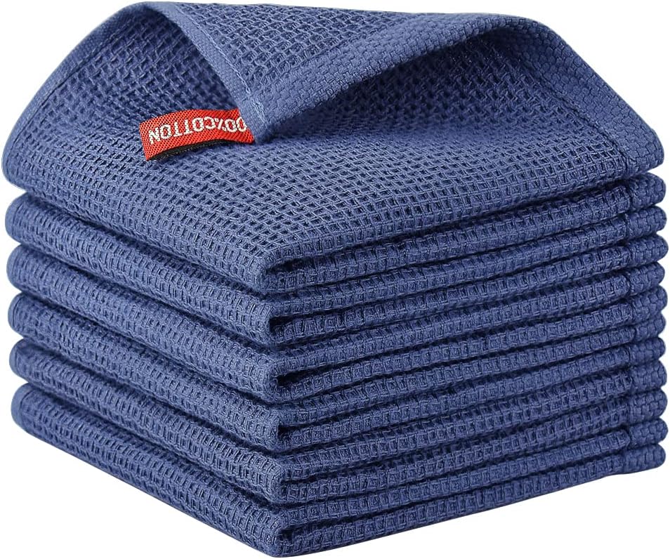 Nialnant kitchen dish cloths front view showcasing navy blue 6 pack set