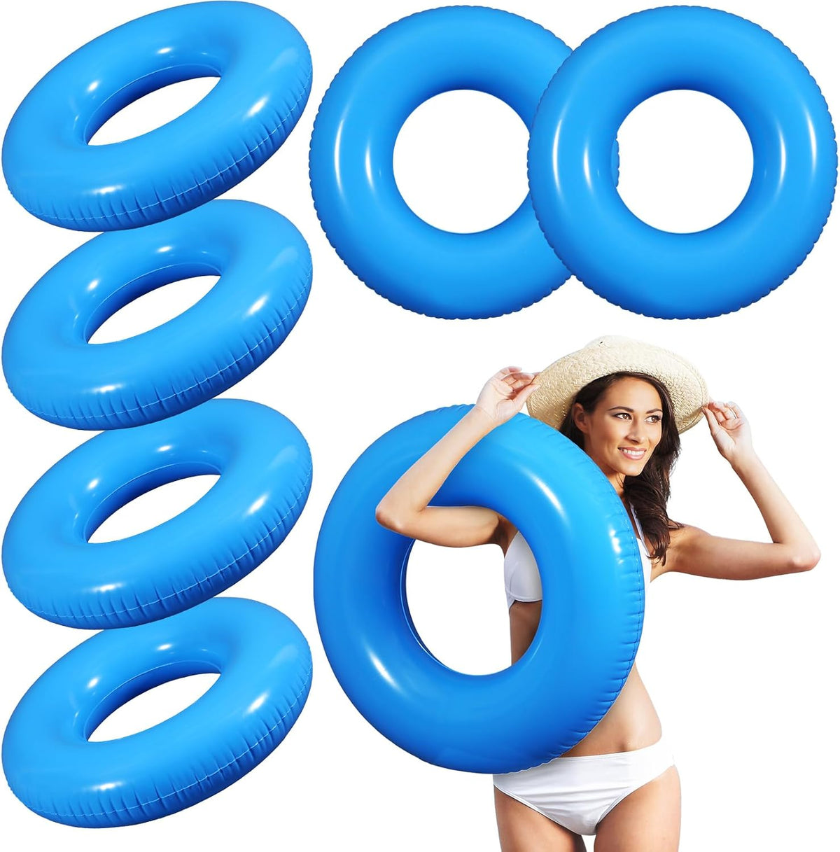 JellyArch 6 Pcs Inflatable Pool Floats front view blue swim tube