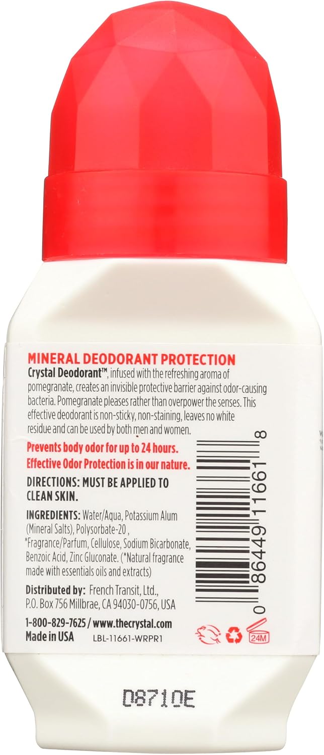 Crystal body deodorant roll-on packaging and label details