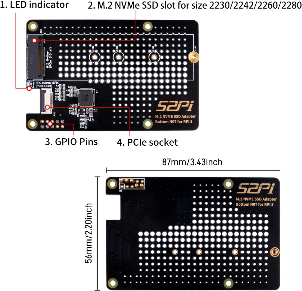GeeekPi N07 bottom adapter mounted on Raspberry Pi 5